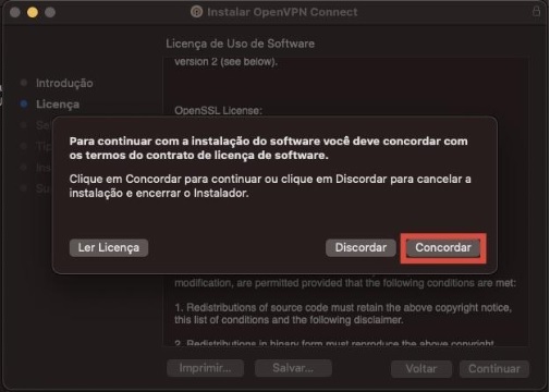 Concordar com a instalação do software