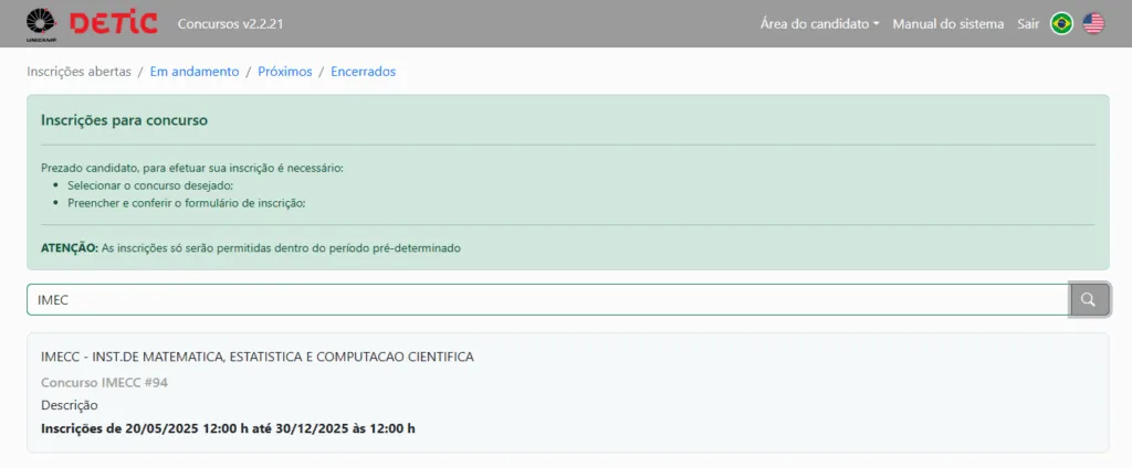 Tela busca por concurso