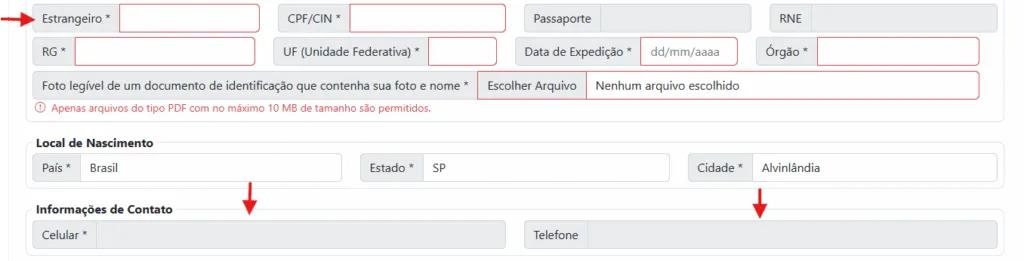 Informações de contato