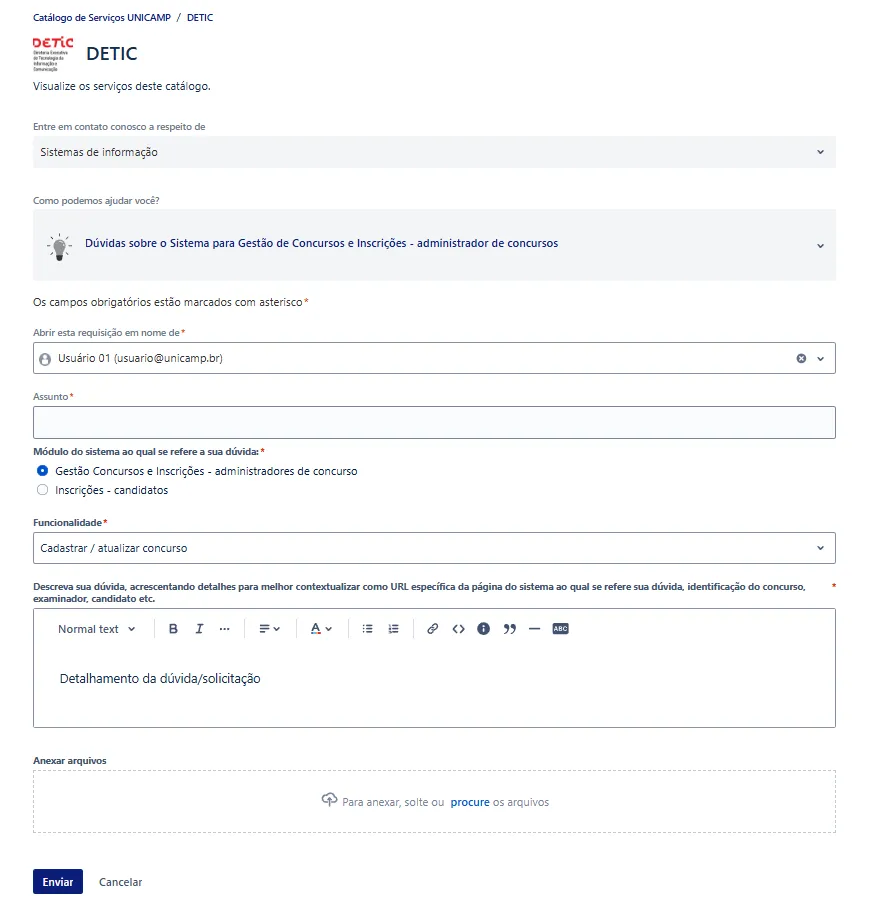 Formulário de dúvidas