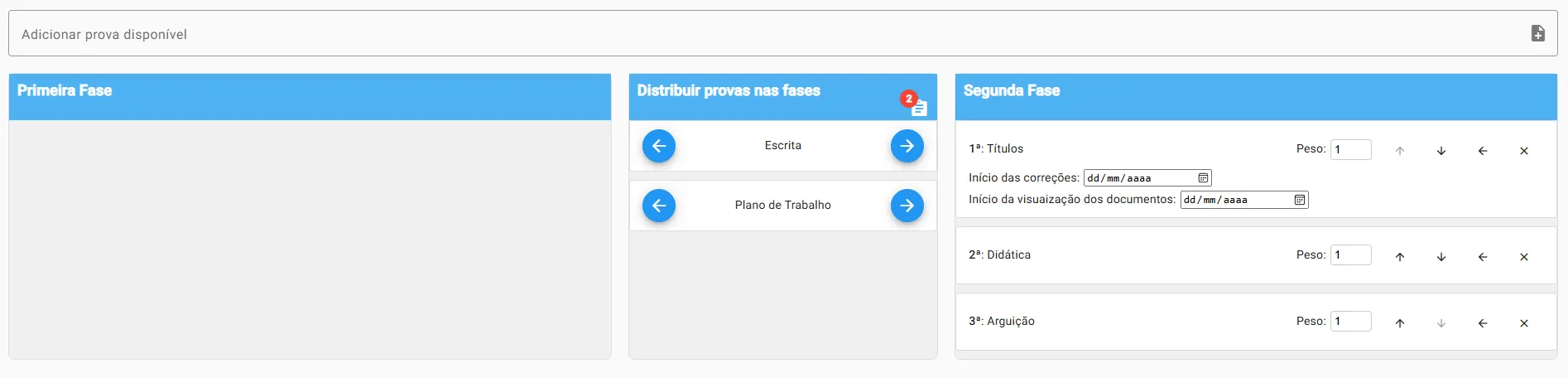 Tela de provas