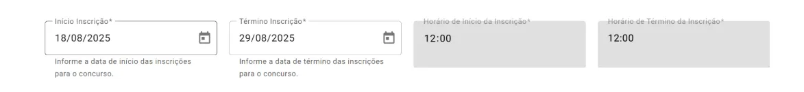 Campo período das inscrições