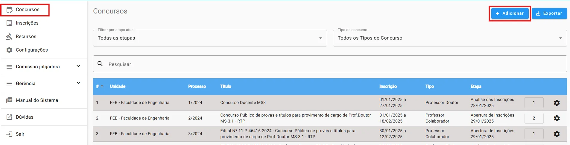 adicionar concurso