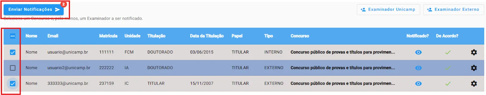 Lista examinadores